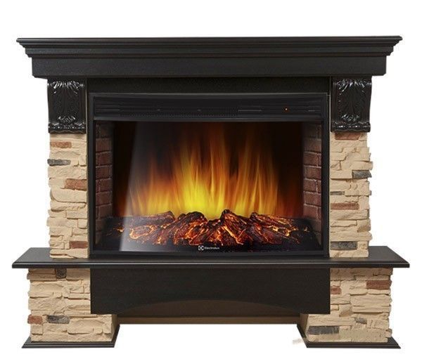 Электрокамин с широким очагом 2D Electrolux Pietra 30S камень сланец натуральный, темный дуб с очагом 33 дюйма (EFP/P - 3320RLS)