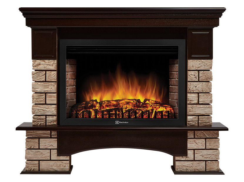 Каминокомплект Forte Wood 30U (угловой) камень коричневый, шпон темный дуб с очагом EFP/P-3020LS (31 дюйм)