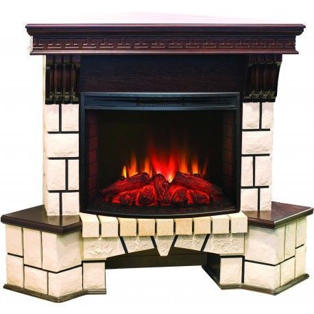 Электрокамин с широким очагом 2D Real-Flame Stone Corner new 25 с очагом Evrika 25,5 LED