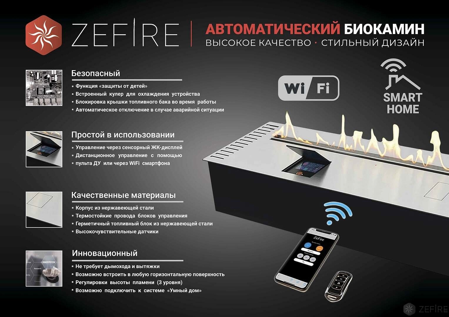 Автоматический биокамин ZeFire Automatic 1600 с ДУ