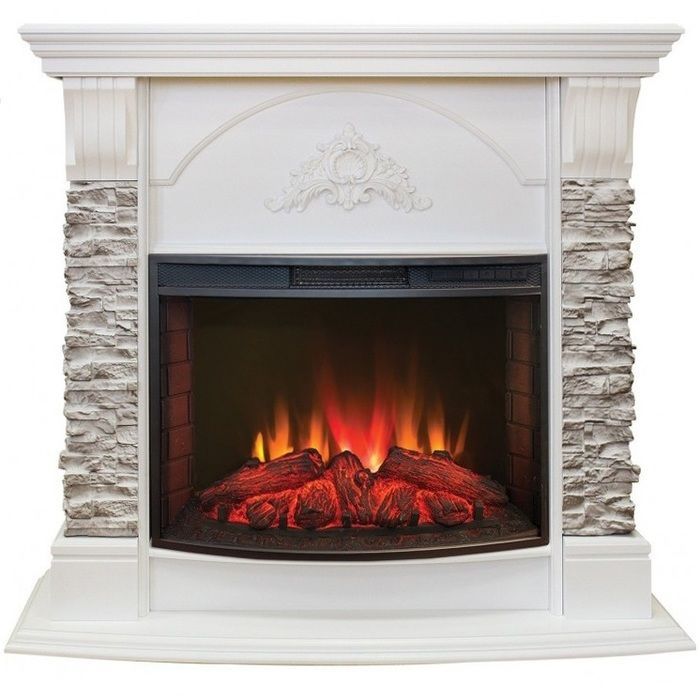 Угловой электрокамин с эффектом живого огня и звуком Real-Flame Athena Corner GR STD/EUG/24 WT с очагом Evrika 25,5 LED