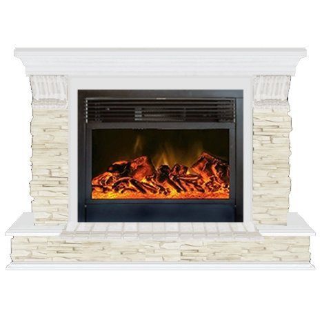 Электрокамин с широким очагом 2D Glenrich Панорама 28 (New flame) камень-Мисхор/цвет-Белый