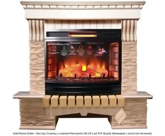 Каменный камин (портал+очаг) InterFlame Exter / Экстер Сланец с очагом Panoramic 25 LED FX QZ