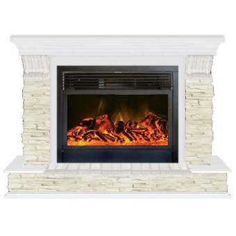 Электрокамин с широким очагом 2D Glenrich Панорама 28 (New flame) камень-Мисхор/цвет-Белый