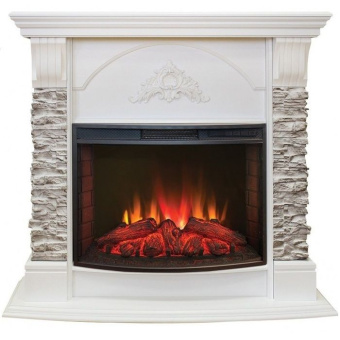 Угловой электрокамин с эффектом живого огня и звуком Real-Flame Athena Corner GR STD/EUG/24 WT с очагом Evrika 25,5 LED