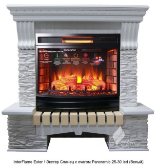Каменный камин (портал+очаг) InterFlame Exter / Экстер Сланец с очагом Panoramic 25-30 led