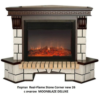 Электрокамин с широким очагом 2D Real-Flame Stone Corner new 26 с очагом Moonblaze lux Bl