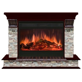 Электрокамин с широким очагом 2D Glenrich Панорама 33 (Premier S33) камень-Грот цветной/цвет-Красное дерево