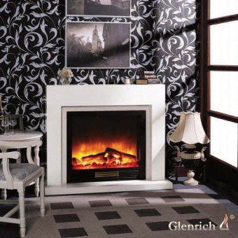 Электрокамин с широким очагом 2D Glenrich Астория Delux 33 (Sharm33 Black) Белый